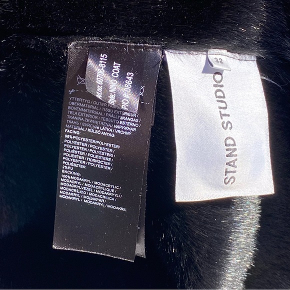 ANTHROPOLOGIE STAND STUDIO Nino Black Faux Leather Fur Lined Snap Front Coat - Picture 15 of 16